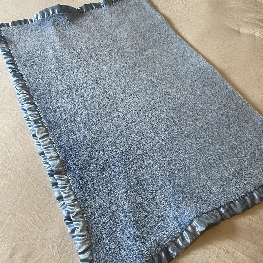North Point Baby Blanket Solid Blue Ribbon Edge Rectangle Shape Blankie Blankey